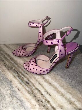 Tom Ford Pink Satin Polka Dot Ankle-Strap Heels